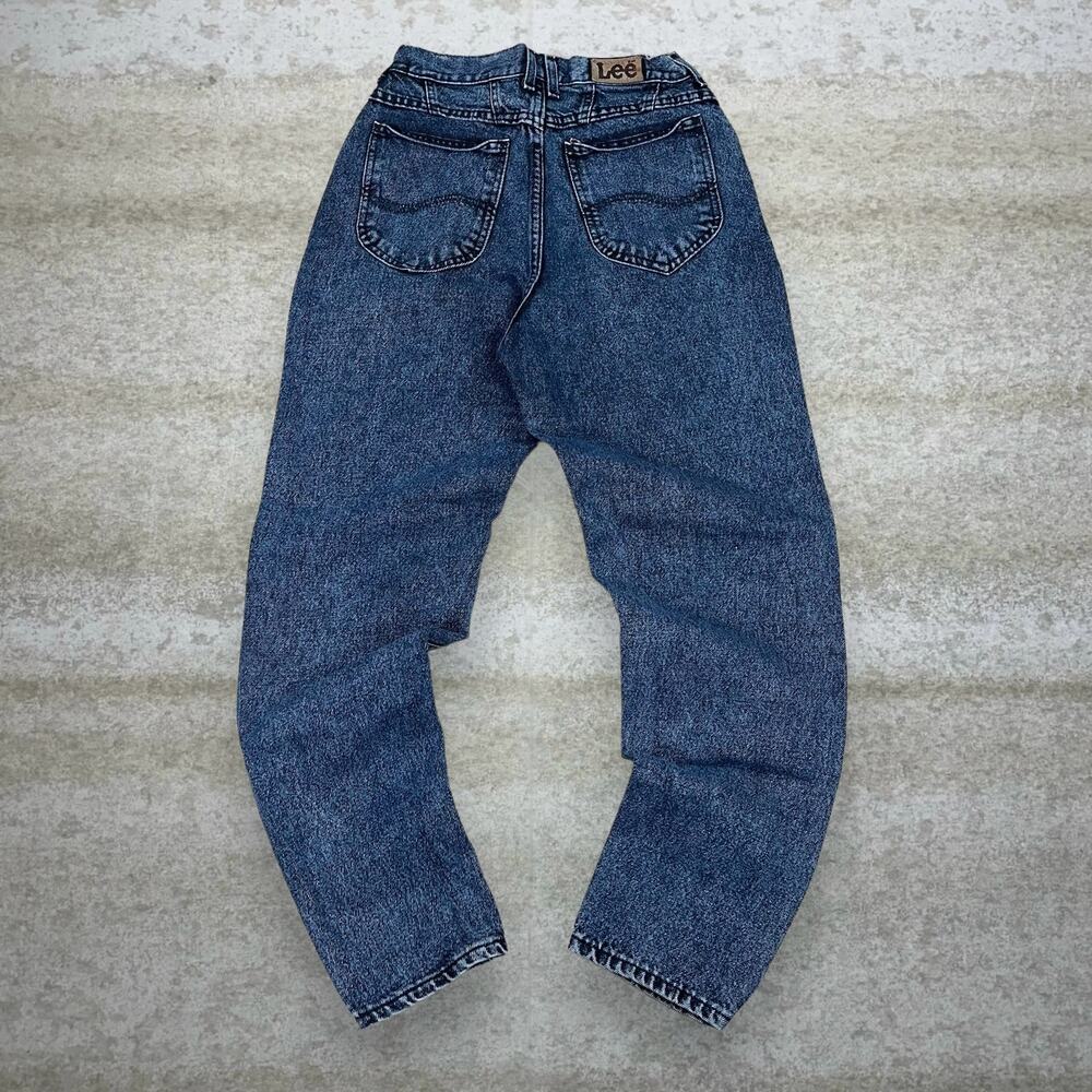 Vintage 90s Lee MR Jeans 26x30 Baggy Tapered Ankle Dark Wash Denim